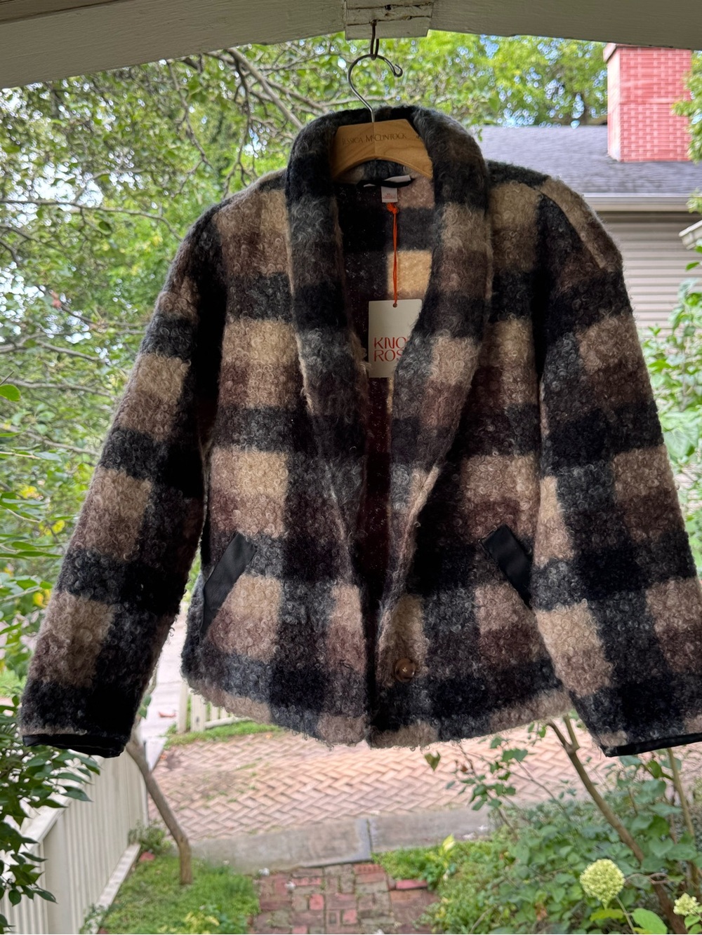 Knox Rose Black and Brown Plaid Teddy Coat